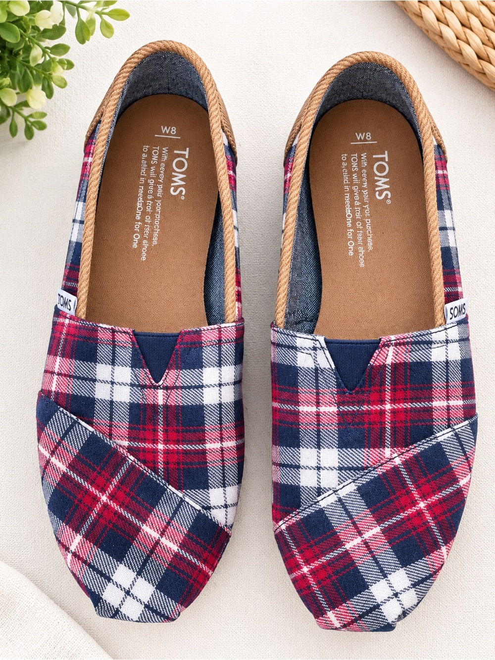 TOMS Plaid Slip-On Sneakers - Navy, Red, White